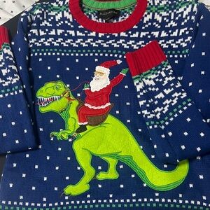 Blue Dinosaur Christmas Sweater